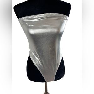 Forever 21 Strapless Tube Bodysuit Metallic Sliver NWT
